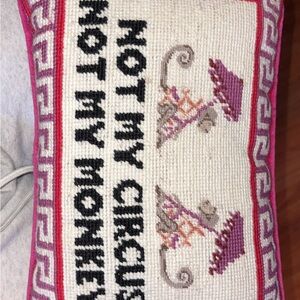 Whimsical Embroidered Pillow with Monkeys - Pink and Black